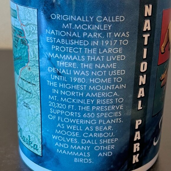 Alaska DENALI NATIONAL PARK Souvenir Ceramic Mug w/ Wildlife, History and Map - Picture 8 of 12